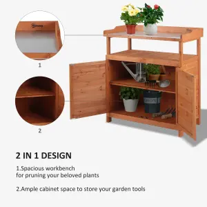 Outsunny 2 In 1 Potting Bench Table w/ Storage Cabinet and Galvanized Table Top