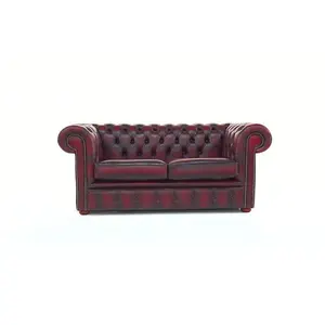 Chesterfield 2 Seater Antique Oxblood Red Leather Sofa Settee In Classic Style