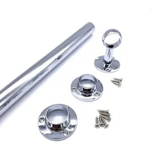 EAI - Hanging Wardobe Rail Kit - 25mm Tube - 1219mm Rail with 2x End Sockets & 1x Centre Brackets - Polished Chrome