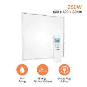 Mirrorstone 350W Nexus Wi-Fi Infrared Heating Panel With White Frame For Ceiling Installation (With Suspension Kit)