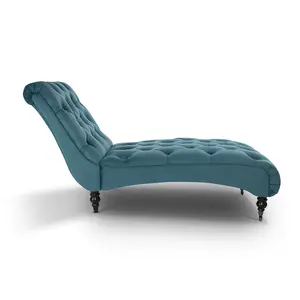 Chaise Lounge in Velvet Teal Chesterfield Fabric