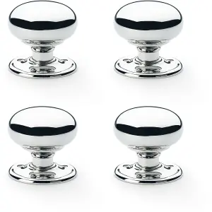 4 PACK - SOLID BRASS Mortice Smooth Mushroom Door Knob - Polished Chrome 51mm Diameter