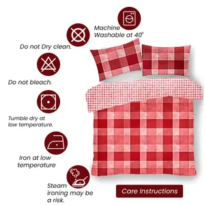 Pinero Cotton Blend Chequered Duvet Cover Set with Pillowcases Red / Super King - 2 Standard Pillowcases