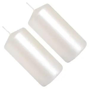 Pillar Candles, Pack of 2, Unscented, Long Burning Time, 10 x 5 cm / 4 x 2 in (Pearl, Metallic)