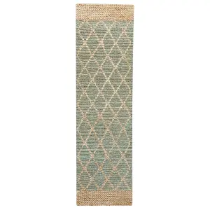 Jute Runner Rug 80 x 300 cm Green and Beige TELLIKAYA