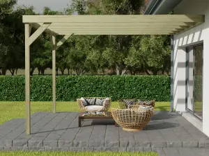 Wall-mounted wooden box pergola, complete DIY kit, 3m x 3m (Natural finish)