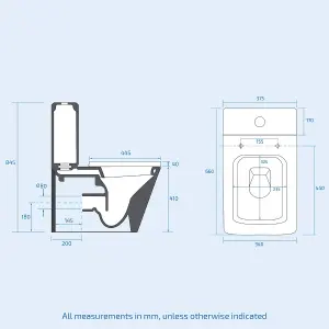 Nes Home Square Rimless Close Coupled Toilet, Cistern And Soft Close Toilet Seat