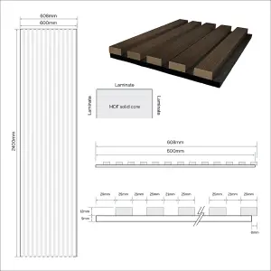 Walnut Laminate Acoustic Wall Panel 2400mm x 600mm (Black Felt)