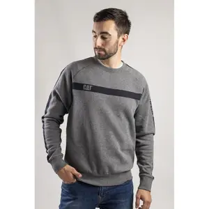 Caterpillar Icon Stripe Crew Neck Sweatshirt Jumper Grey - XXL