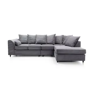 Jumbo Large Grey Cord Right Facing Corner Sofa for Living Room with Thick Luxury Deep Filled Cushioning