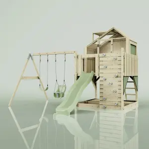 PolarPlay Kids Climbing Tower & Playhouse with Swing and Slide - Swing Saga Sage