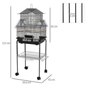 PawHut Metal Bird Cage w/ Perch, Food Container, Handle, for Finch, Canary