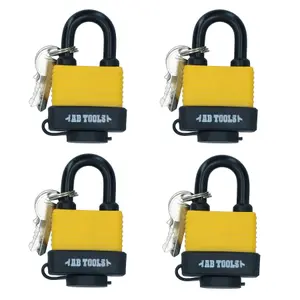 4 Keyed Alike 40mm Water Resistant Waterproof Padlocks 4 Locks 8 Keys Security