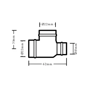 Flomasta Copper Solder ring Reducing Tee (Dia) 22mm x 15mm x 22mm