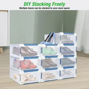 10pcs Clear Shoe Boxes Foldable Shoe Organiser Plastic Shoe Storage Box Transparent Drawer Stackable Storage Cabinet 31 x 20 x 11