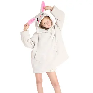 Grey Rabbit Oversized Kids Blanket Hoodie