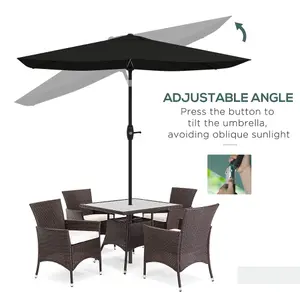 Outsunny 2 x 3(m) Garden Parasol Rectangular Market Umbrella w/ Crank Black