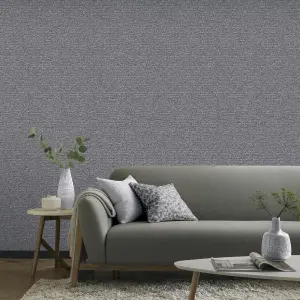 Calico Plain Wallpaper Hessian Style Gunmetal Charcoal Grey Textured Vinyl Embossed