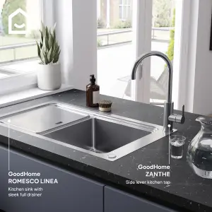 GoodHome Zanthe Stainless steel effect Kitchen Side lever Tap