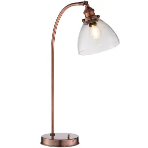 2 PACK Industrial Curved Table Lamp Tarnished Copper Glass Modern Bedside Light