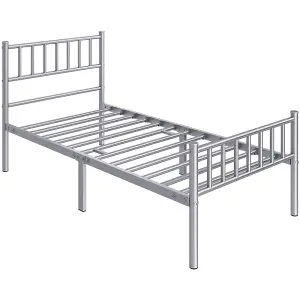 Yaheetech Silver 3ft Single Metal Bed Frame with Slatted Headboard and Footboard