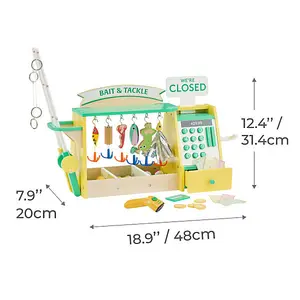 Teamson Kids My Little Helper Fishing Shop & 26 pc. Accessory Set, Green/Yellow