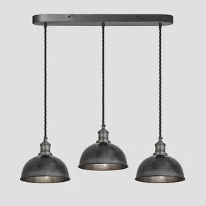 Industville Brooklyn Dome 3 Wire Oval Cluster Lights, 8 inch, Pewter, Pewter holder