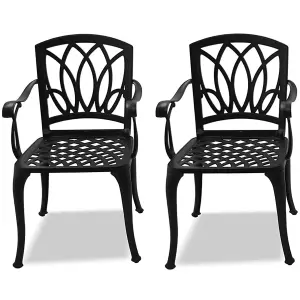 Homeology Positano 2-Large Garden and Patio Bistro Chairs with Armrests in Cast Aluminium Black