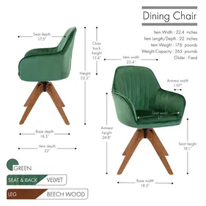 Upholstered Swivel Dining Chair Green Velvet