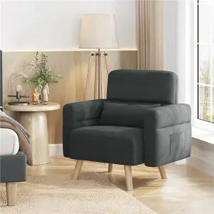 Yaheetech Dark Grey Modern Fabric Arm Chair with Rubberwood Legs