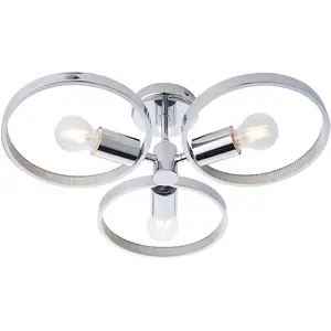 Semi Flush Multi Arm Bathroom Ceiling Light - Chrome Plated & Clear Acrylic