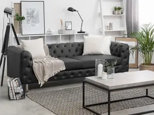 3 Seater Faux Leather Sofa Black VISSLAND