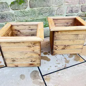 2Pc Large Square Planter - Wood - L47.5 x W47.5 x H39.5 cm- Fully Assembled