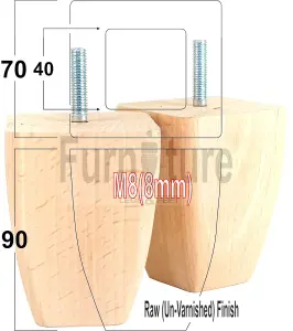 4x SOLID WOODEN FEET REPLACEMENT FURNITURE LEGS 90mm HEIGHT  SOFAS CHAIRS STOOLS M8 (8mm) TSP2031 (Raw)