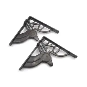 Oakcrafts - Pair of Antique Cast Iron Deer Shelf Brackets - 150mm x 160mm