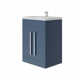 SunDaze Matt Blue Bathroom Furniture 600mm Vanity Unit Sink Basin Storage Cabinet Floor Standing