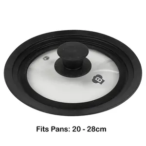 URBNLIVING Universal Silicone & Glass Lid for Cooking Pans, Pots & Skillets Diameter Fits 20/24/28cm