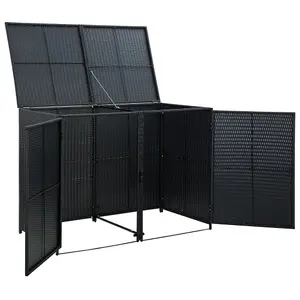 vidaXL Double Wheelie Bin Shed Poly Rattan Black 148x80x111 cm