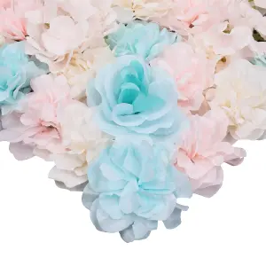 Artificial Flower Wall Backdrop Panel, 60cm x 40cm, Sky Blue & Ivory