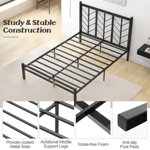 COSTWAY Metal Platform Bed w/ Branch-shaped Headboard Bed Frame Double Size