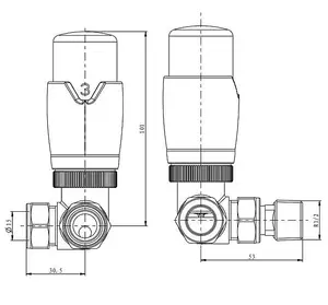 Brushed Brass Thermostatic corner Radiator Valves