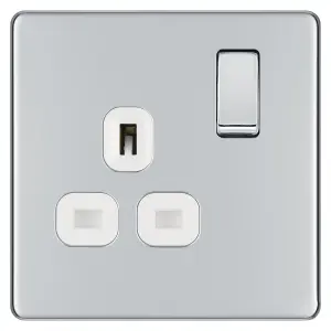 Colours Chrome Single 13A Socket & White inserts