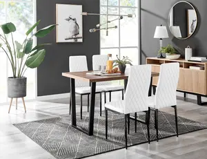 Kylo Brown Wood Effect Dining Table & 4 White Milan Black Leg Chairs