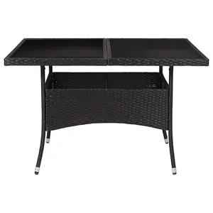 Berkfield Outdoor Dining Table Black Poly Rattan and Glass