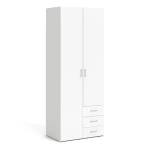 Space Wardrobe - 2 Doors 3 Drawers in White 2000