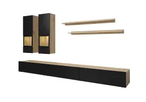 Baros Modern Entertainment Unit for TVs Up to 75" in Black Matt & Oak Artisan - W2700mm x H1260mm x D410mm