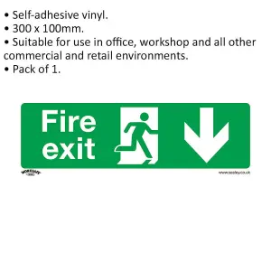 Self-Adhesive FIRE EXIT Downward Sign - 300 x 100mm Safety Sticker