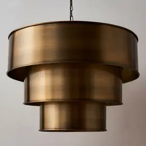 Hanging Ceiling Pendant Light AGED BRASS 3 Ring Metal Shade Lamp Bulb Holder