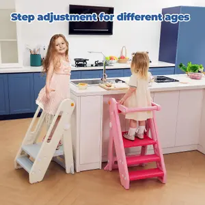 Foldable 2 or 3 Step Stools, Pink Large Plastic Sink Step Stool