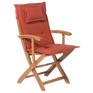 Set of 2 Garden Chairs with Cushions MAUI Acacia Wood Dark Red